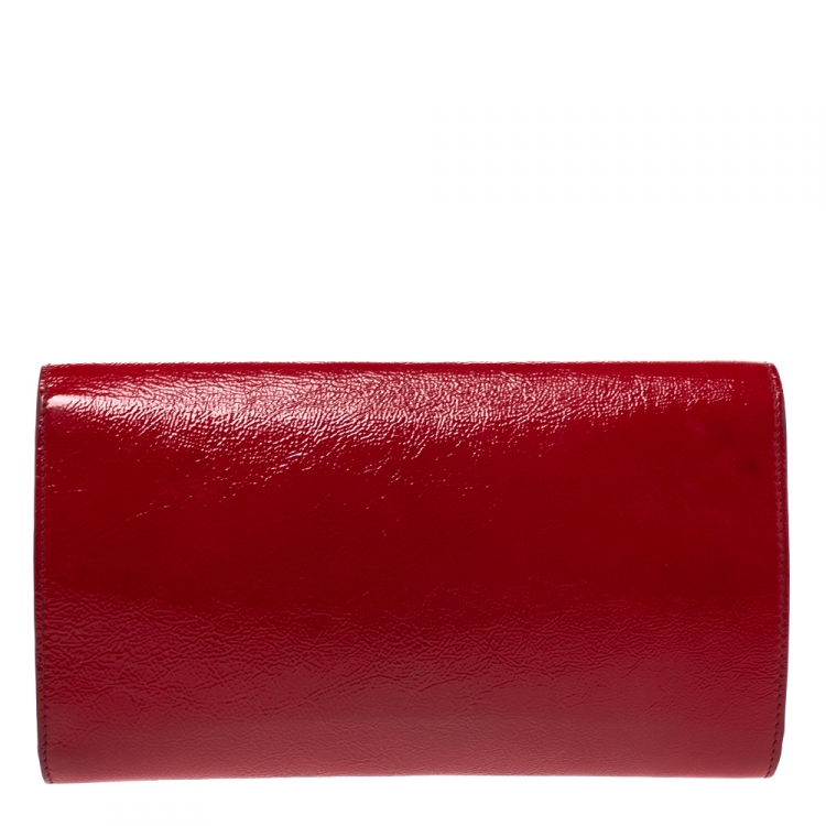 Pre Owned Saint Laurent Red Patent Leather Belle De Jour Flap Clutch