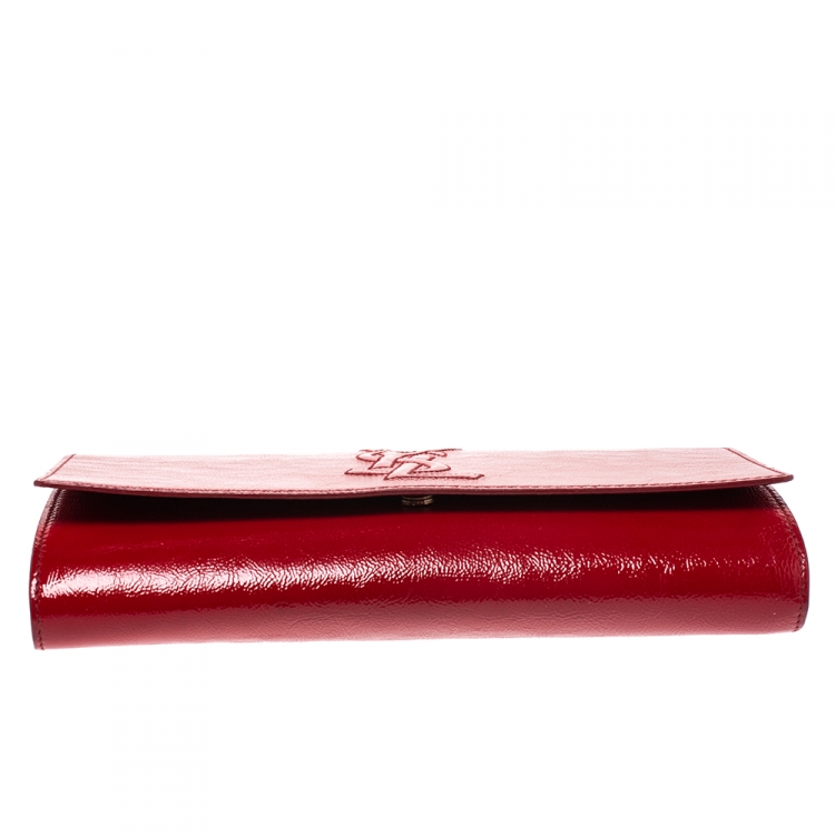 Pre Owned Saint Laurent Red Patent Leather Belle De Jour Flap Clutch