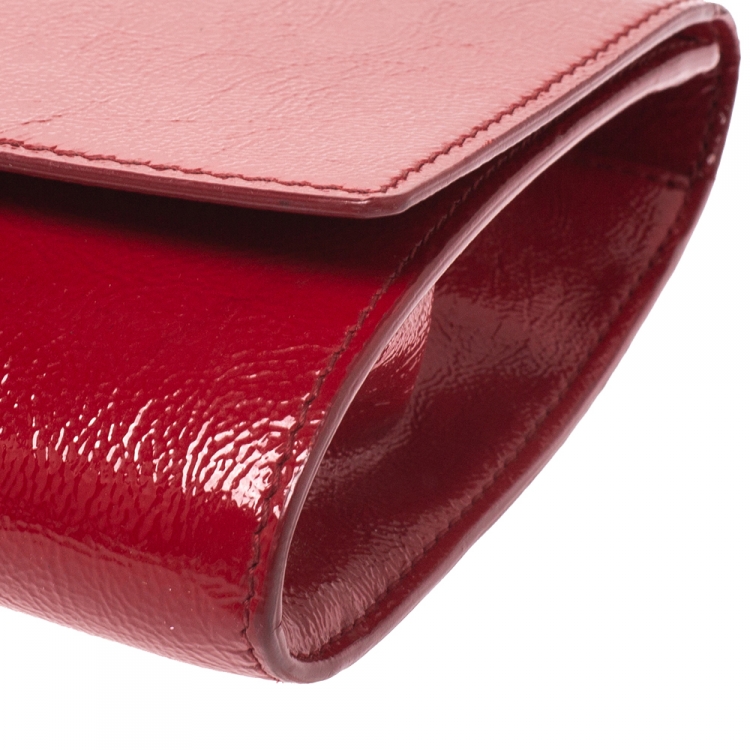 Pre Owned Saint Laurent Red Patent Leather Belle De Jour Flap Clutch