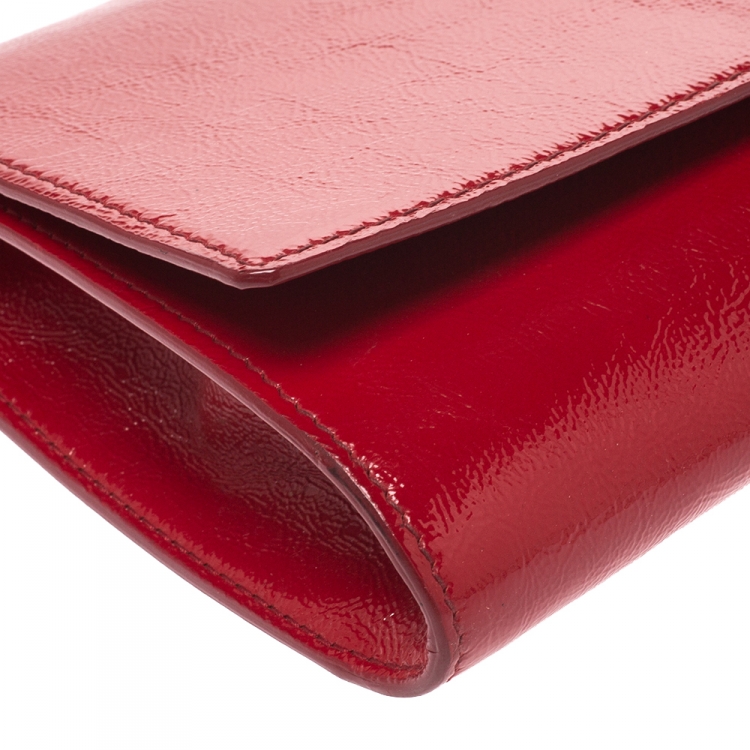 Pre Owned Saint Laurent Red Patent Leather Belle De Jour Flap Clutch