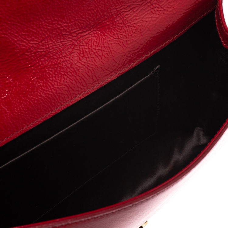 Pre Owned Saint Laurent Red Patent Leather Belle De Jour Flap Clutch