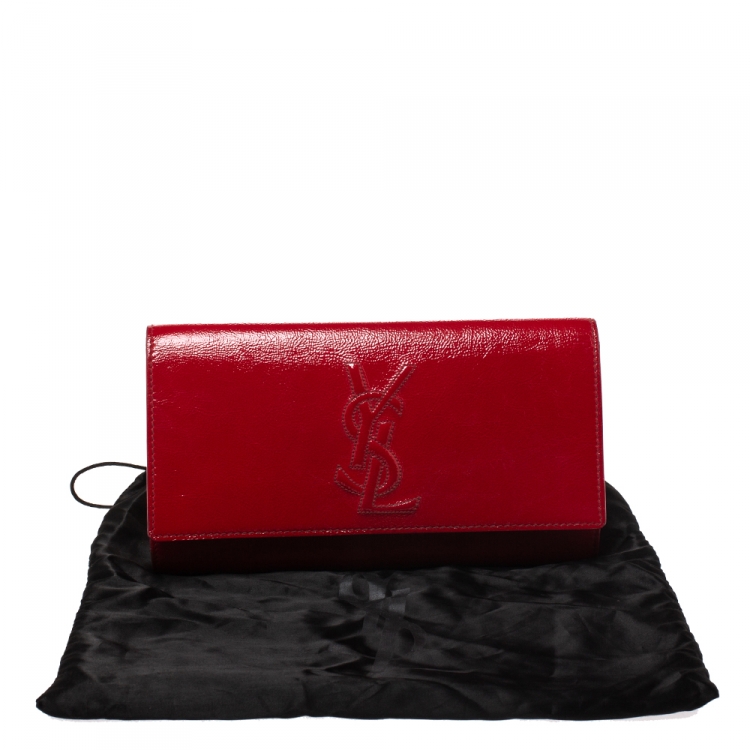 Pre Owned Saint Laurent Red Patent Leather Belle De Jour Flap Clutch