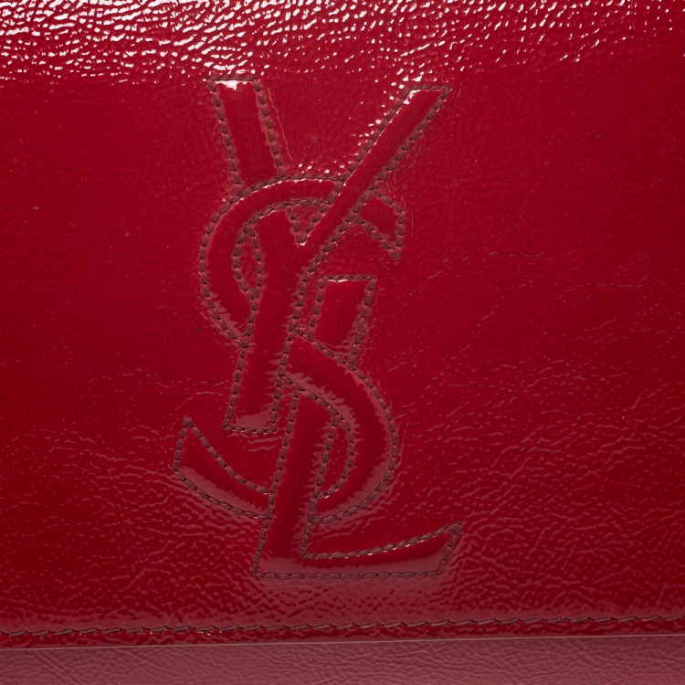Pre Owned Saint Laurent Red Patent Leather Belle De Jour Flap Clutch