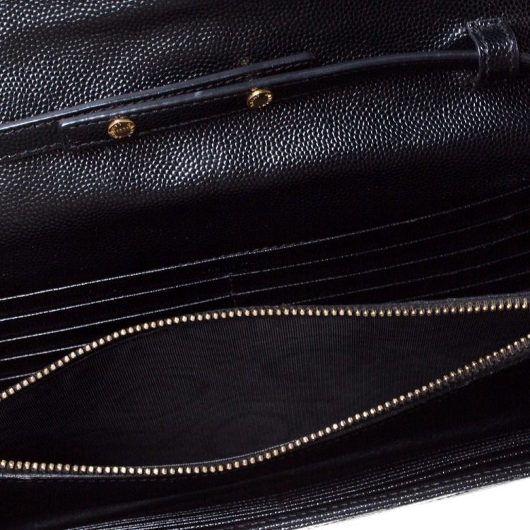 Pre Owned Saint Laurent Black Matelasse Leather Monogram Chain Clutch