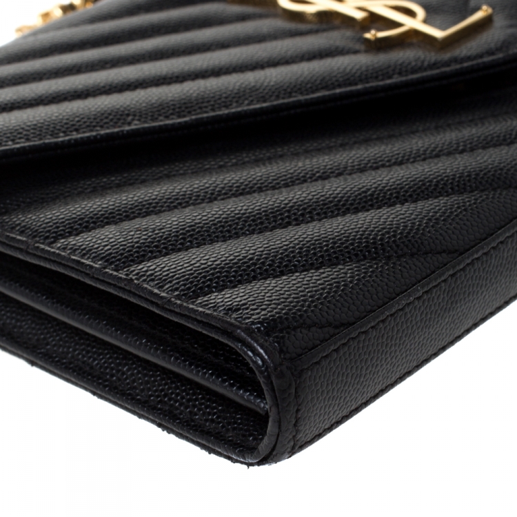 Pre Owned Saint Laurent Black Matelasse Leather Monogram Chain Clutch