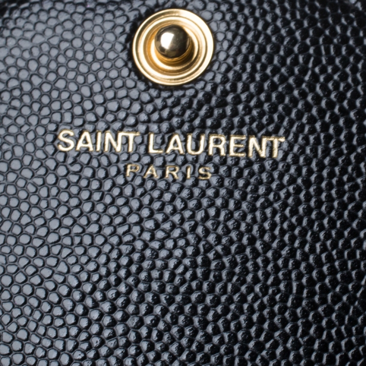 Pre Owned Saint Laurent Black Matelasse Leather Monogram Chain Clutch