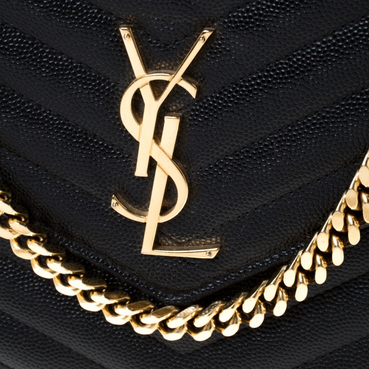 Pre Owned Saint Laurent Black Matelasse Leather Monogram Chain Clutch
