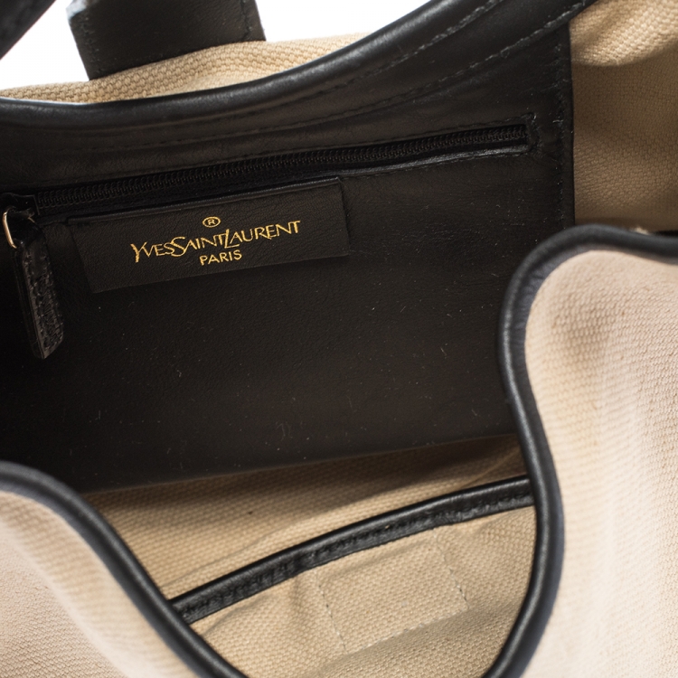 Pre Owned Saint Laurent Black/Cream Canvas and Leather Buckle Shoulder Bag
