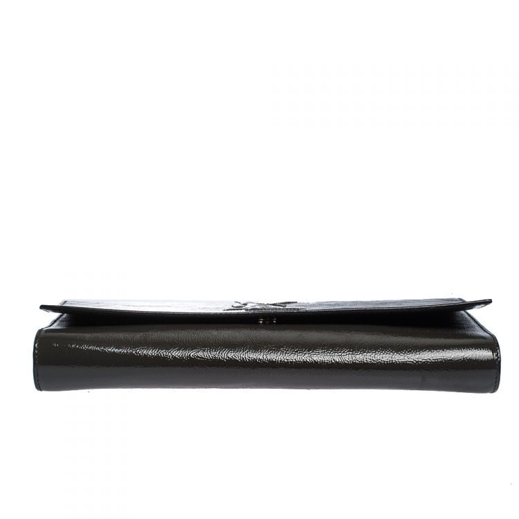 Pre Owned Saint Laurent Dark Grey Patent Leather Belle De Jour Flap Clutch