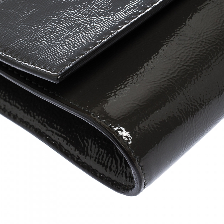 Pre Owned Saint Laurent Dark Grey Patent Leather Belle De Jour Flap Clutch