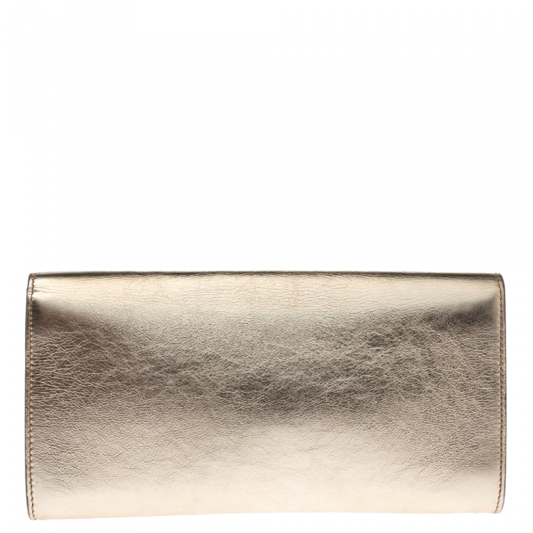 Pre Owned Saint Laurent Gold Leather Belle De Jour Flap Clutch