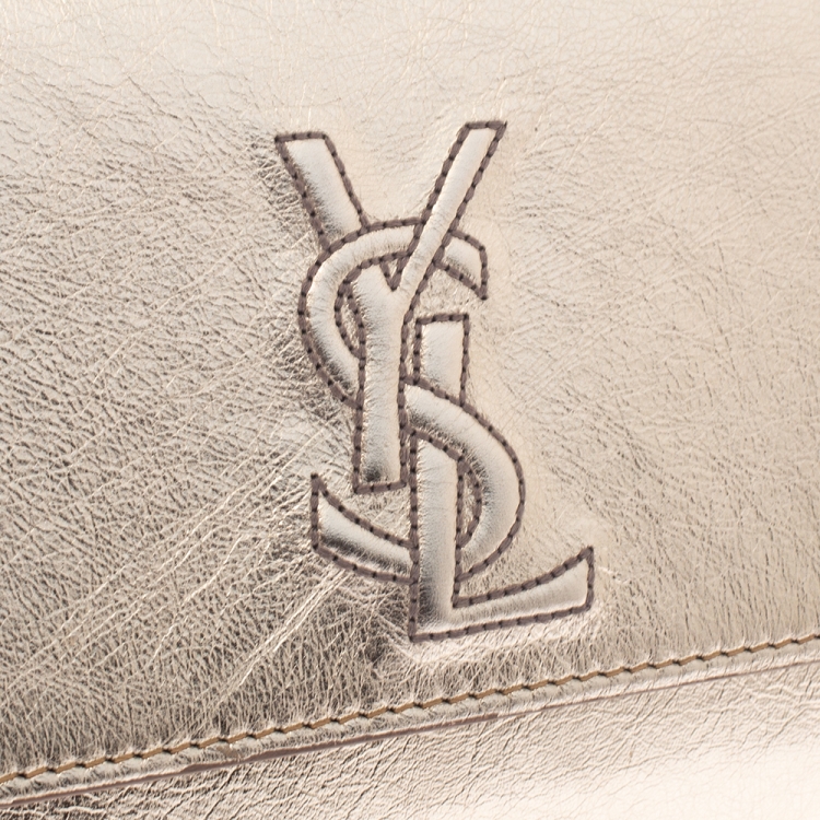 Pre Owned Saint Laurent Gold Leather Belle De Jour Flap Clutch