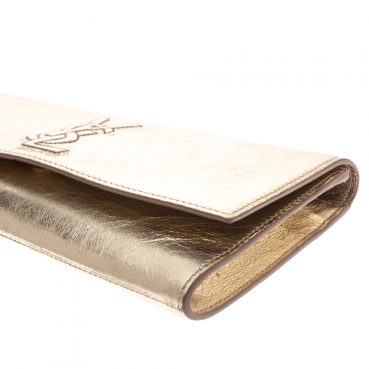 Pre Owned Saint Laurent Gold Leather Belle De Jour Flap Clutch