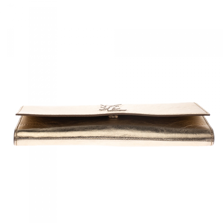 Pre Owned Saint Laurent Gold Leather Belle De Jour Flap Clutch