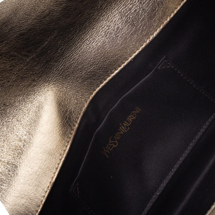 Pre Owned Saint Laurent Gold Leather Belle De Jour Flap Clutch