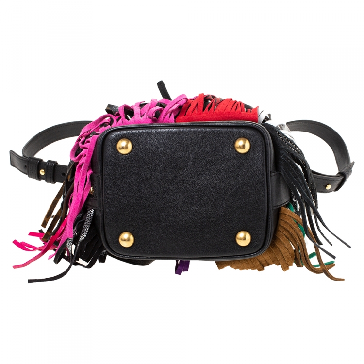 Pre Owned Saint Laurent Multicolor Leather Small Emmanuelle Fringed Bucket Bag