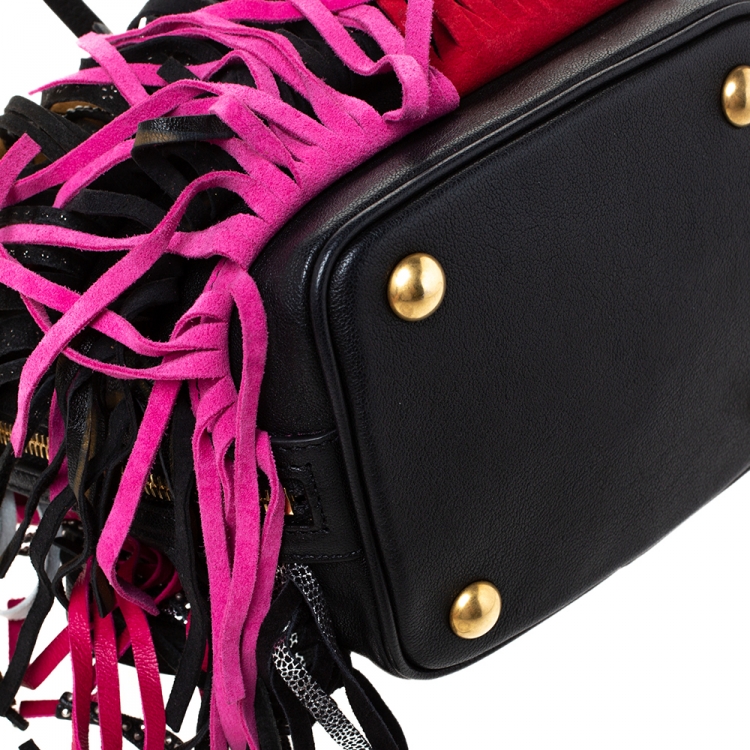 Pre Owned Saint Laurent Multicolor Leather Small Emmanuelle Fringed Bucket Bag