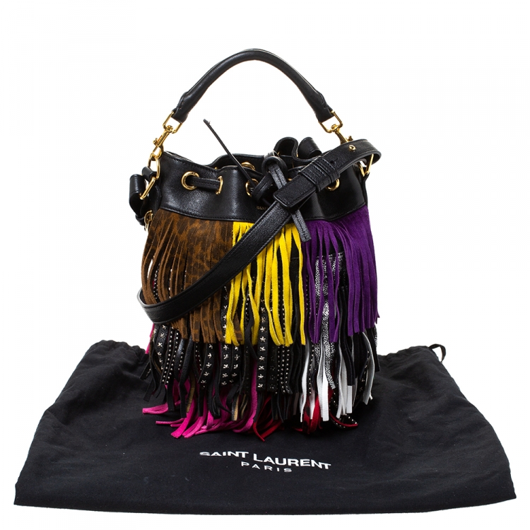 Pre Owned Saint Laurent Multicolor Leather Small Emmanuelle Fringed Bucket Bag