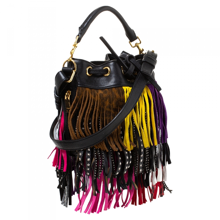 Pre Owned Saint Laurent Multicolor Leather Small Emmanuelle Fringed Bucket Bag
