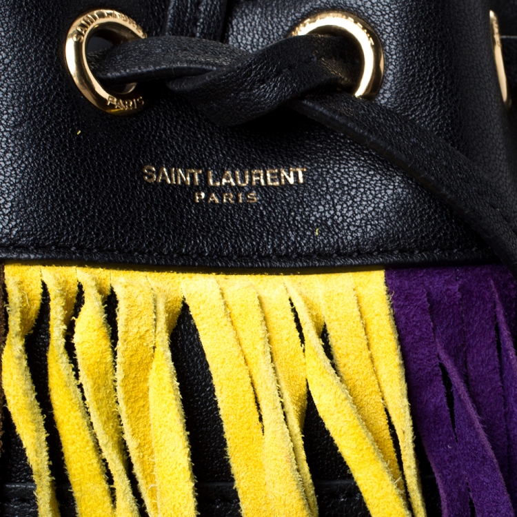 Pre Owned Saint Laurent Multicolor Leather Small Emmanuelle Fringed Bucket Bag