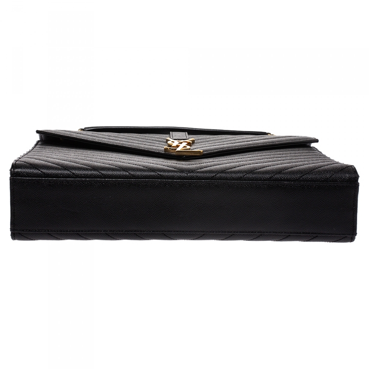 Pre Owned Saint Laurent Black Matelasse Leather Large Cassandre Flap Bag