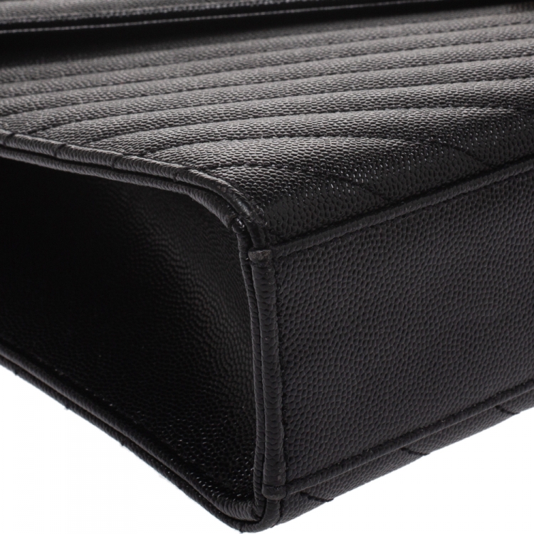 Pre Owned Saint Laurent Black Matelasse Leather Large Cassandre Flap Bag