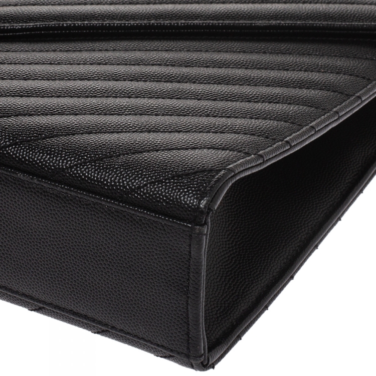 Pre Owned Saint Laurent Black Matelasse Leather Large Cassandre Flap Bag