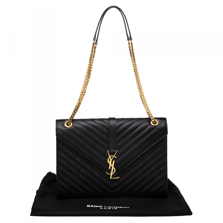 Pre Owned Saint Laurent Black Matelasse Leather Large Cassandre Flap Bag