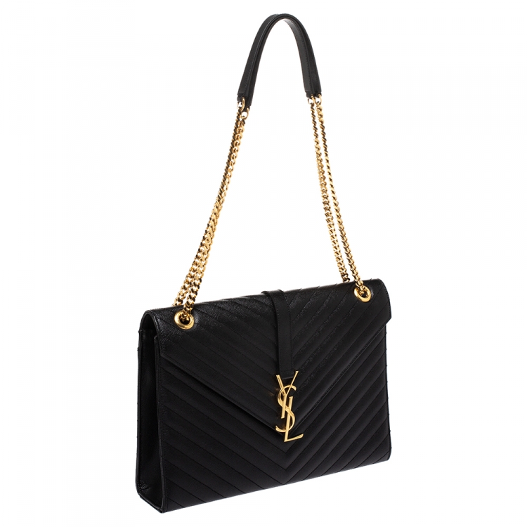 Pre Owned Saint Laurent Black Matelasse Leather Large Cassandre Flap Bag