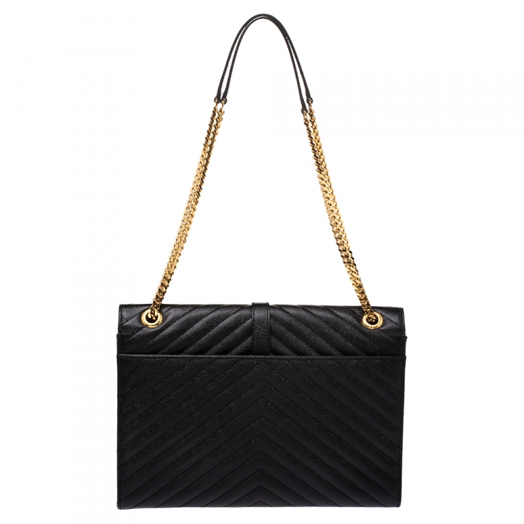 Pre Owned Saint Laurent Black Matelasse Leather Large Cassandre Flap Bag