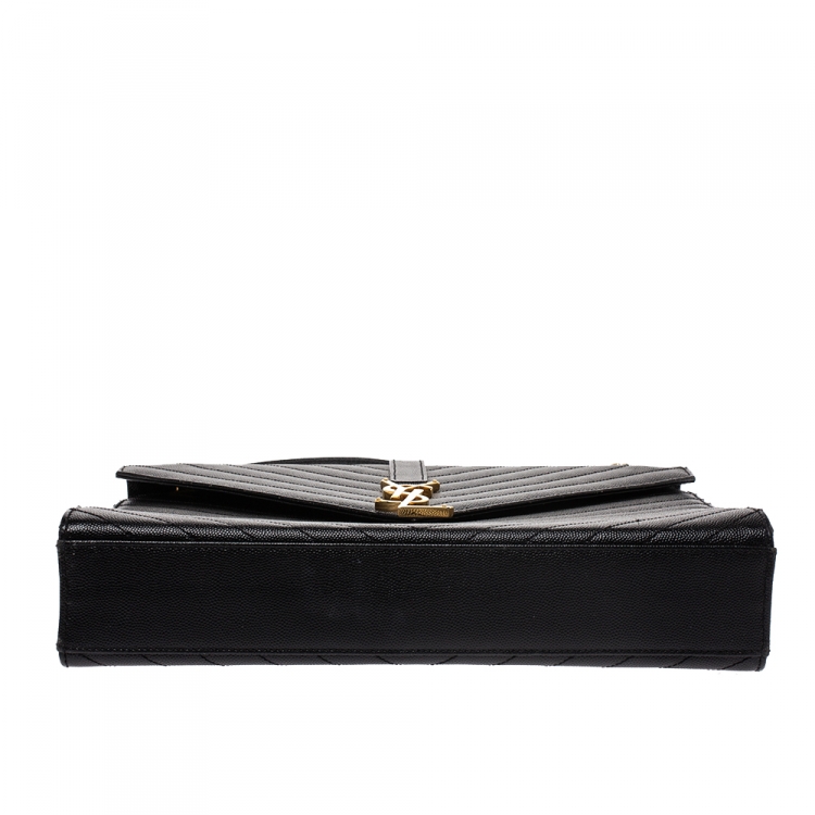 Pre Owned Saint Laurent Black Matelasse Leather Large Cassandre Flap Bag