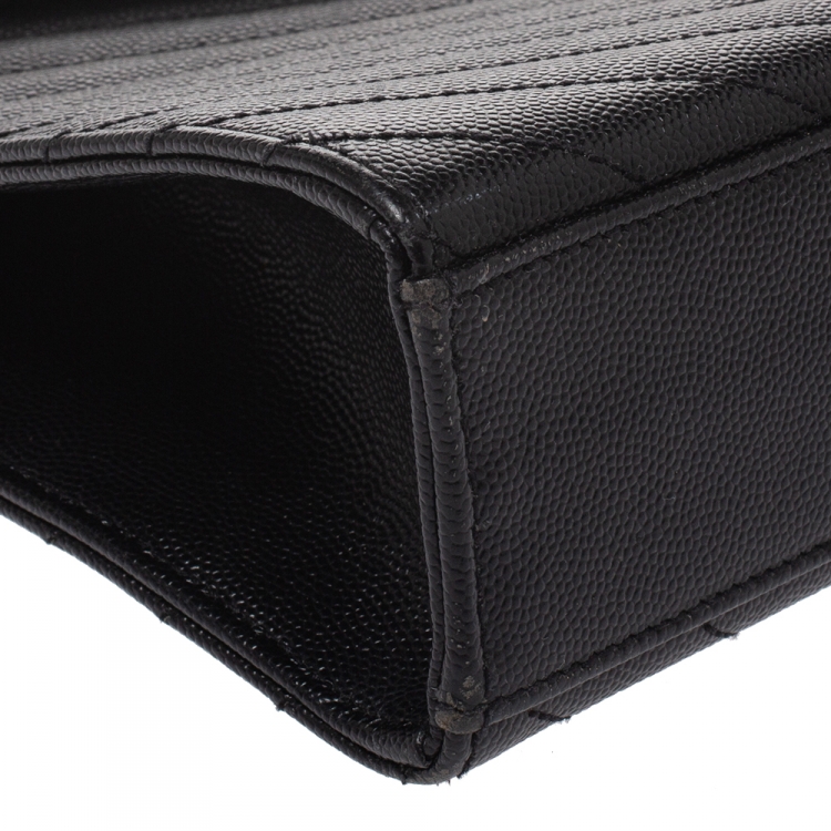 Pre Owned Saint Laurent Black Matelasse Leather Large Cassandre Flap Bag
