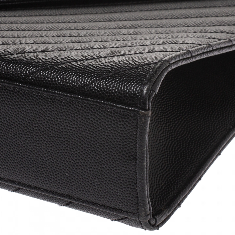 Pre Owned Saint Laurent Black Matelasse Leather Large Cassandre Flap Bag