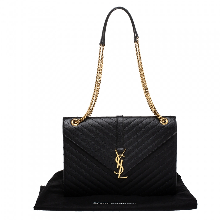 Pre Owned Saint Laurent Black Matelasse Leather Large Cassandre Flap Bag