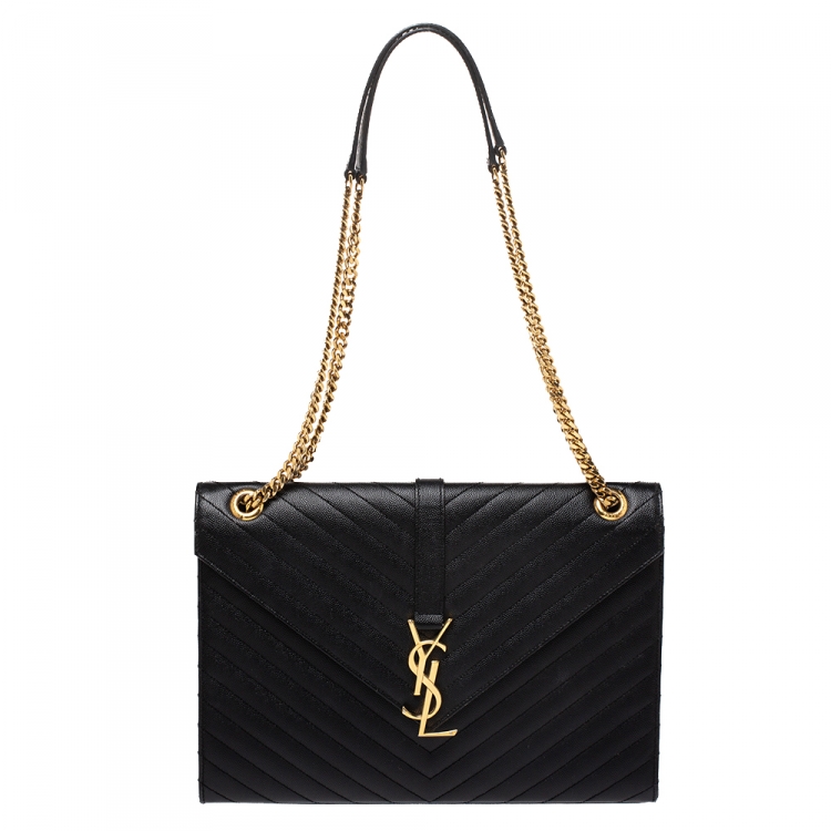 Pre Owned Saint Laurent Black Matelasse Leather Large Cassandre Flap Bag