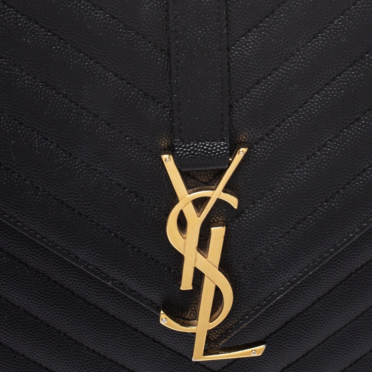 Pre Owned Saint Laurent Black Matelasse Leather Large Cassandre Flap Bag