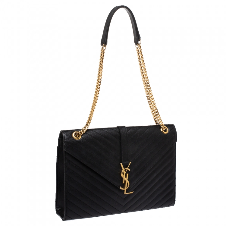 Pre Owned Saint Laurent Black Matelasse Leather Large Cassandre Flap Bag