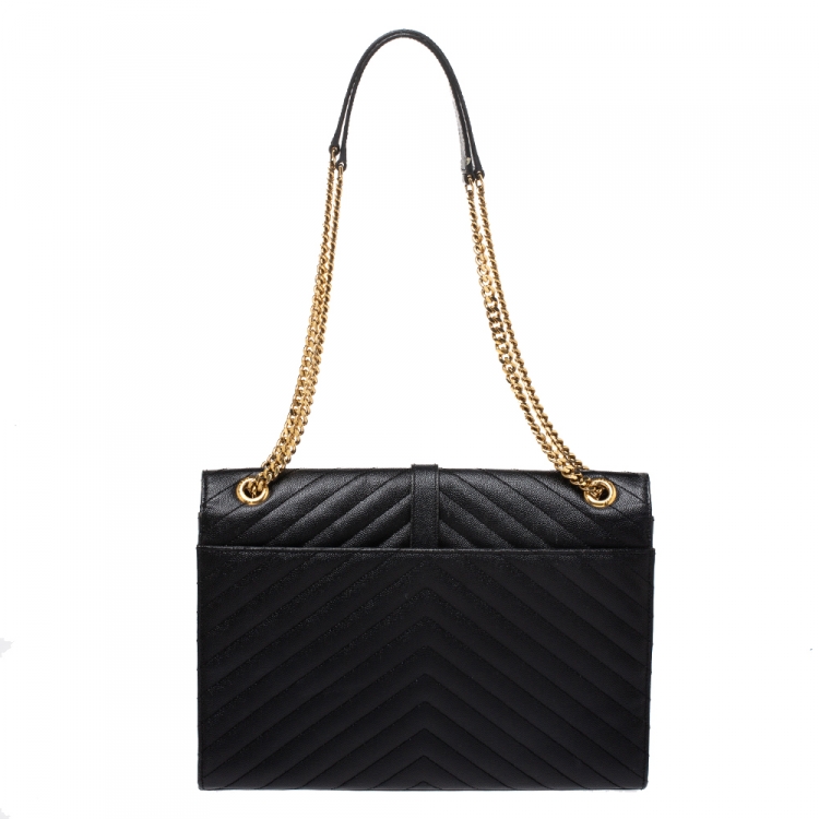 Pre Owned Saint Laurent Black Matelasse Leather Large Cassandre Flap Bag
