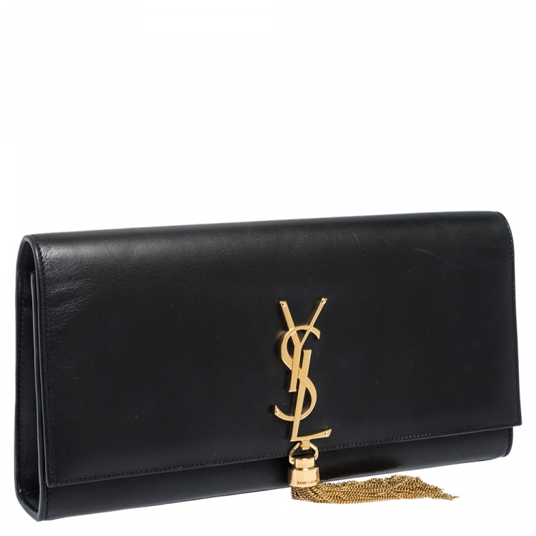 Pre Owned Saint Laurent Black Leather Kate Tassel Clutch