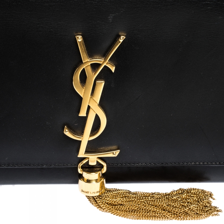 Pre Owned Saint Laurent Black Leather Kate Tassel Clutch
