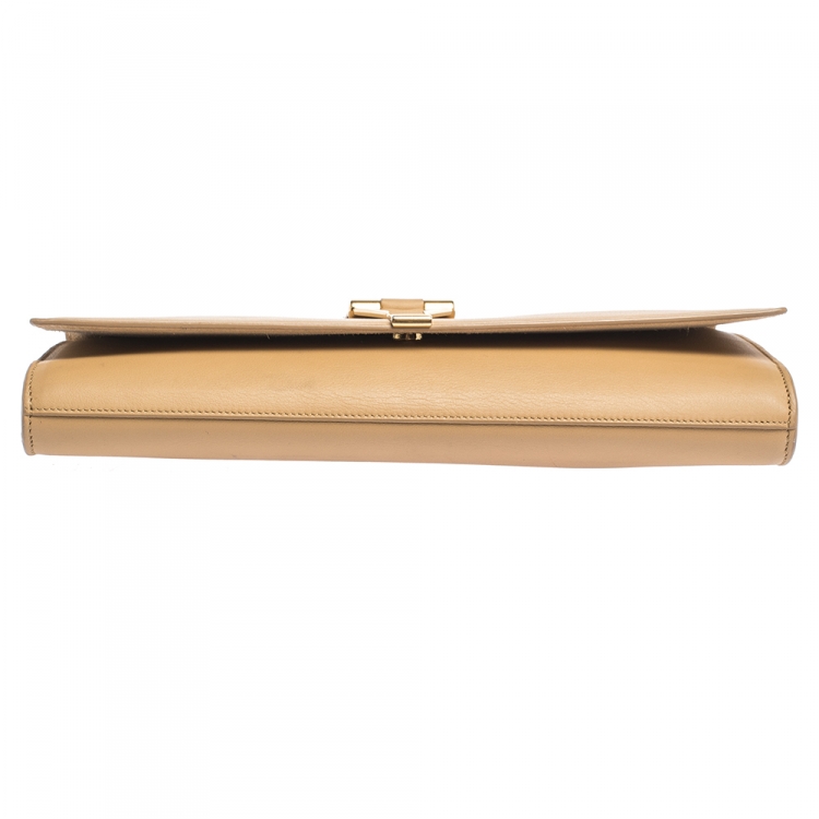 Pre Owned Saint Laurent Paris Beige Leather Y Line Clutch
