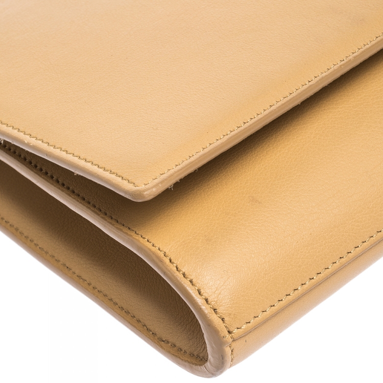 Pre Owned Saint Laurent Paris Beige Leather Y Line Clutch