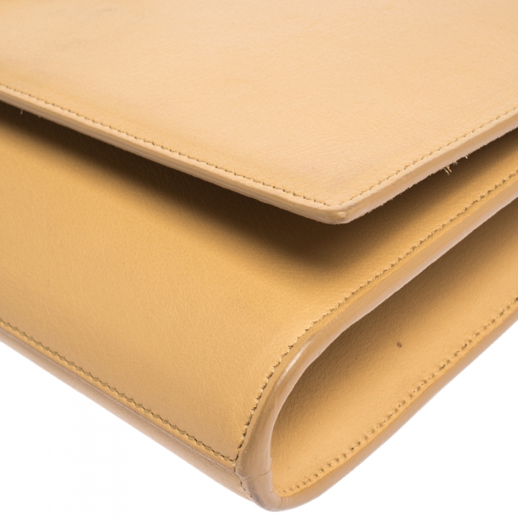 Pre Owned Saint Laurent Paris Beige Leather Y Line Clutch
