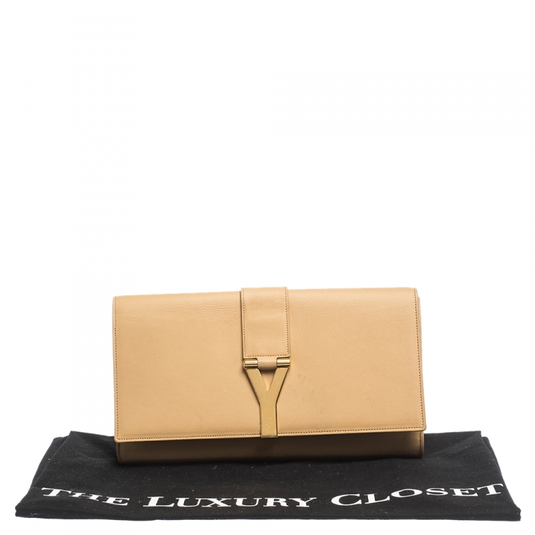 Pre Owned Saint Laurent Paris Beige Leather Y Line Clutch