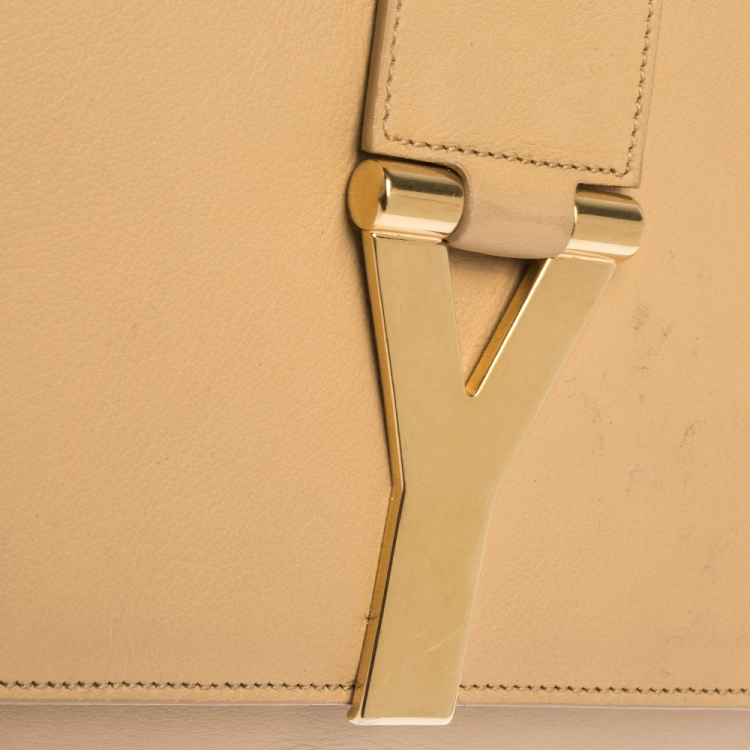 Pre Owned Saint Laurent Paris Beige Leather Y Line Clutch