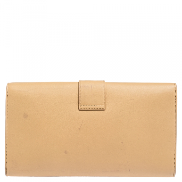 Pre Owned Saint Laurent Paris Beige Leather Y Line Clutch