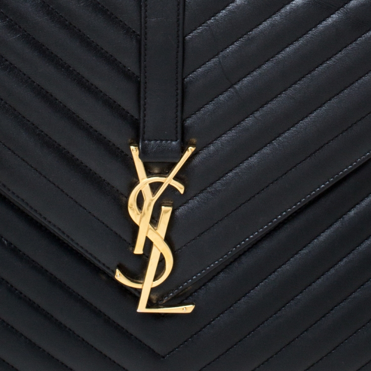 Pre Owned Saint Laurent Black Chevron Quilted Leather Monogram Envelope Shoulder Bag