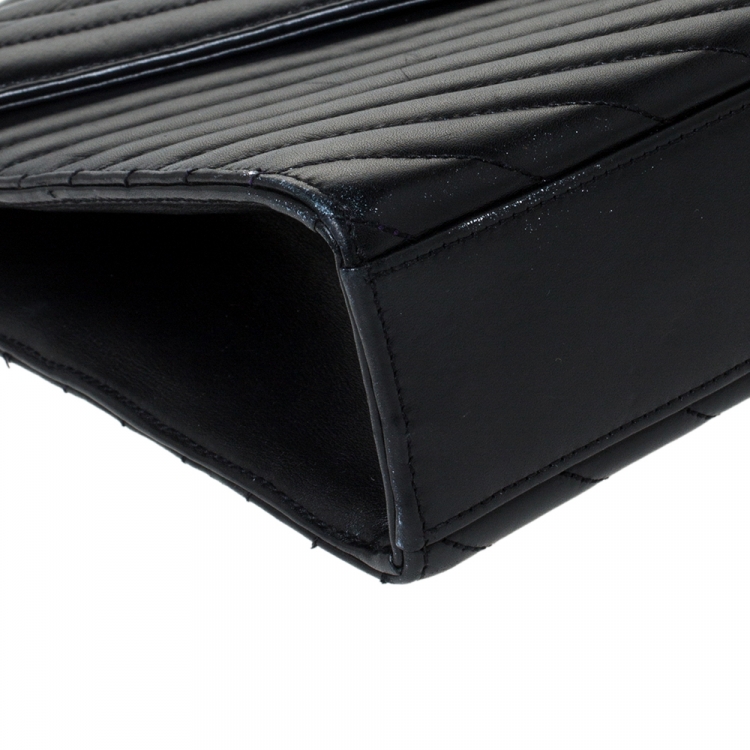 Pre Owned Saint Laurent Black Chevron Quilted Leather Monogram Envelope Shoulder Bag