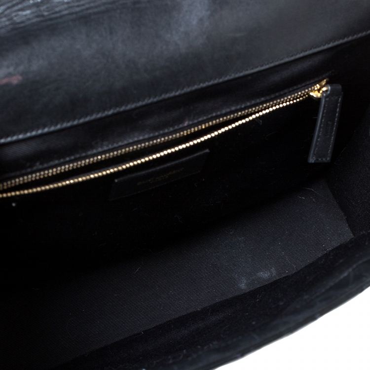 Pre Owned Saint Laurent Black Chevron Quilted Leather Monogram Envelope Shoulder Bag