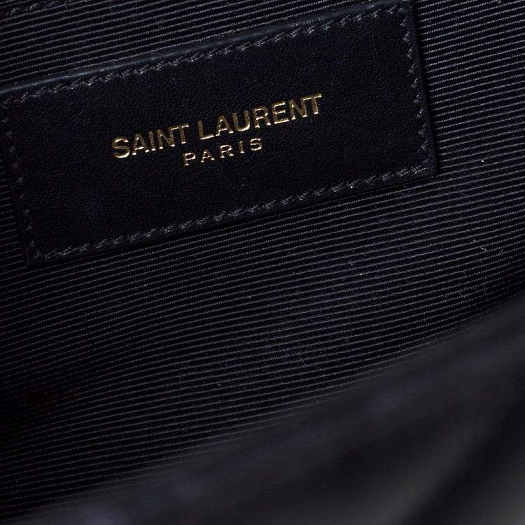 Pre Owned Saint Laurent Black Chevron Quilted Leather Monogram Envelope Shoulder Bag